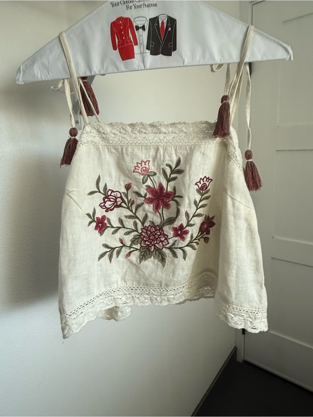 Universal Thread Cream Embroidered Floral Camisole with Pink Accents